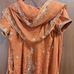 Elegant Embroidered Orange Wedding Dress